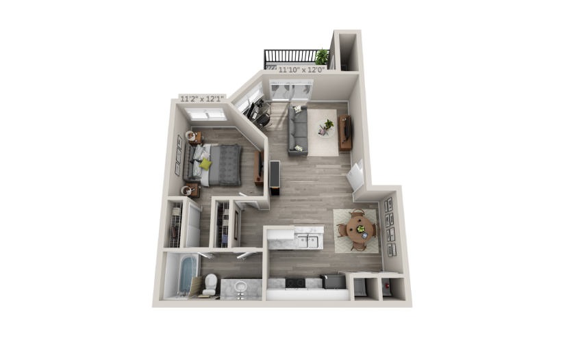 Sandpiper - 1 bedroom floorplan layout with 1 bathroom and 703 square feet